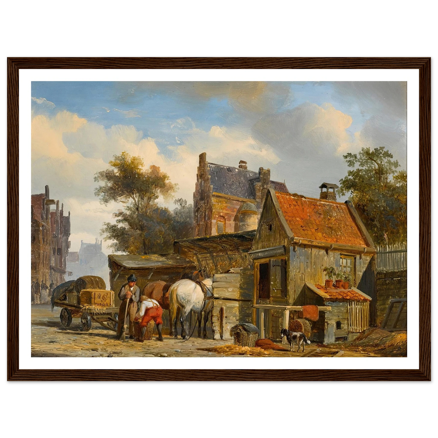 A Street Scene with a Blacksmith at Work (1844) Art Print | Cornelis Springer - Framed Poster - 30x40 cm / 12x16″ - Black frame
