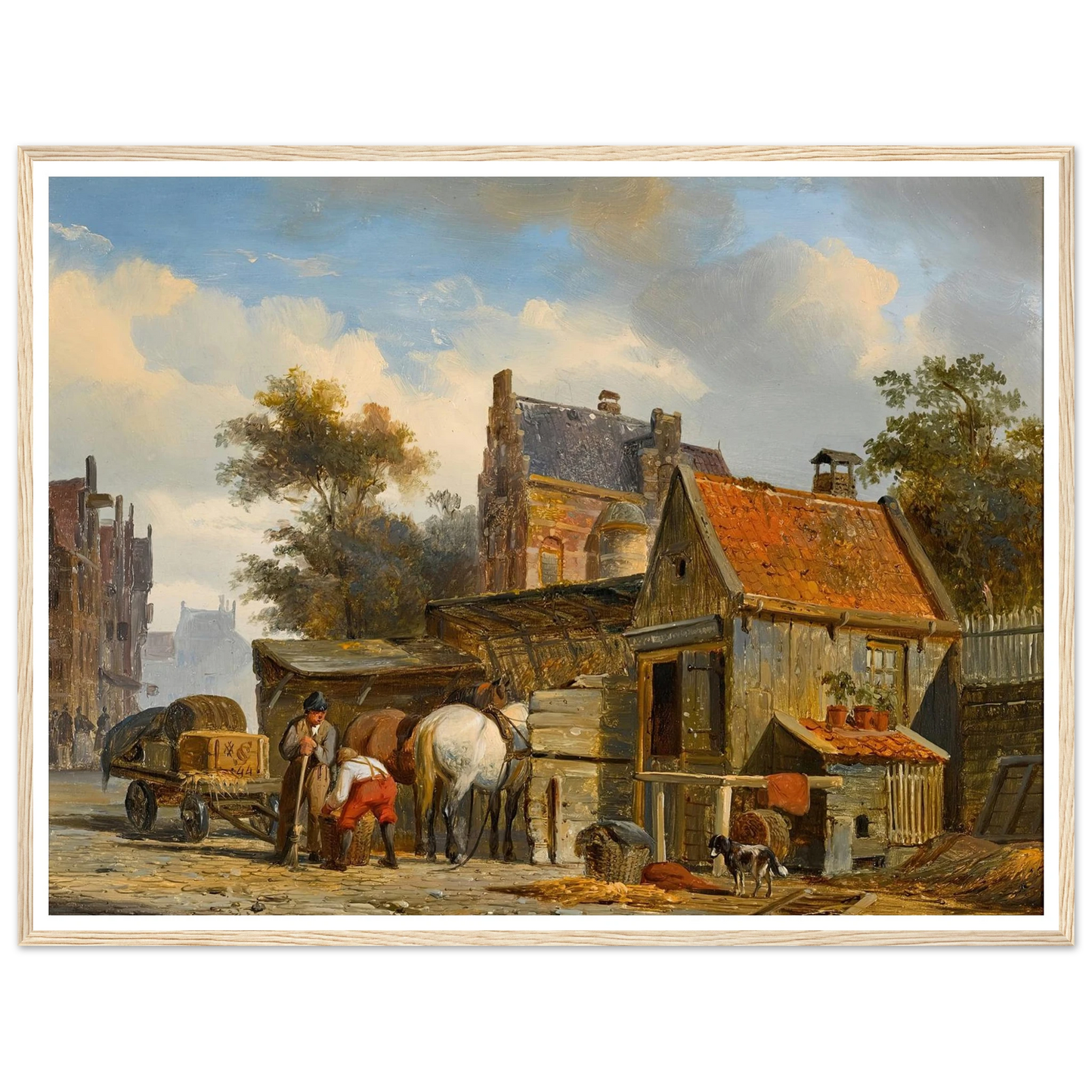 A Street Scene with a Blacksmith at Work (1844) Art Print | Cornelis Springer - Framed Poster - 30x40 cm / 12x16″ - Black frame