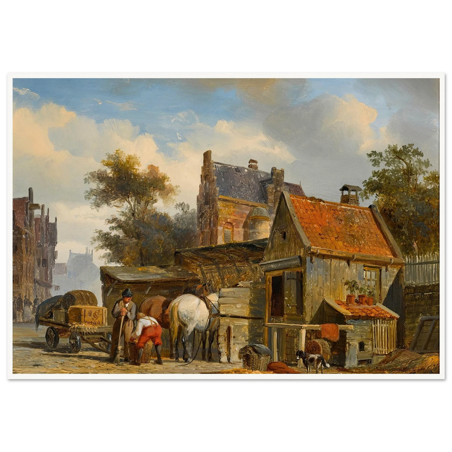 A Street Scene with a Blacksmith at Work (1844) Art Print | Cornelis Springer - Framed Poster - 30x40 cm / 12x16″ - Black frame