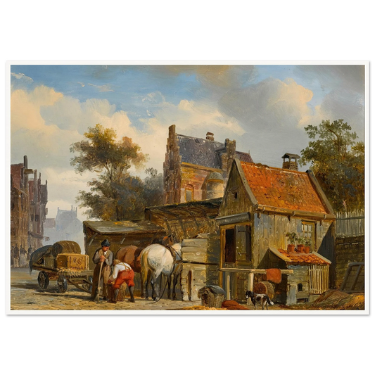 A Street Scene with a Blacksmith at Work (1844) Art Print | Cornelis Springer - Framed Poster - 30x40 cm / 12x16″ - Black frame