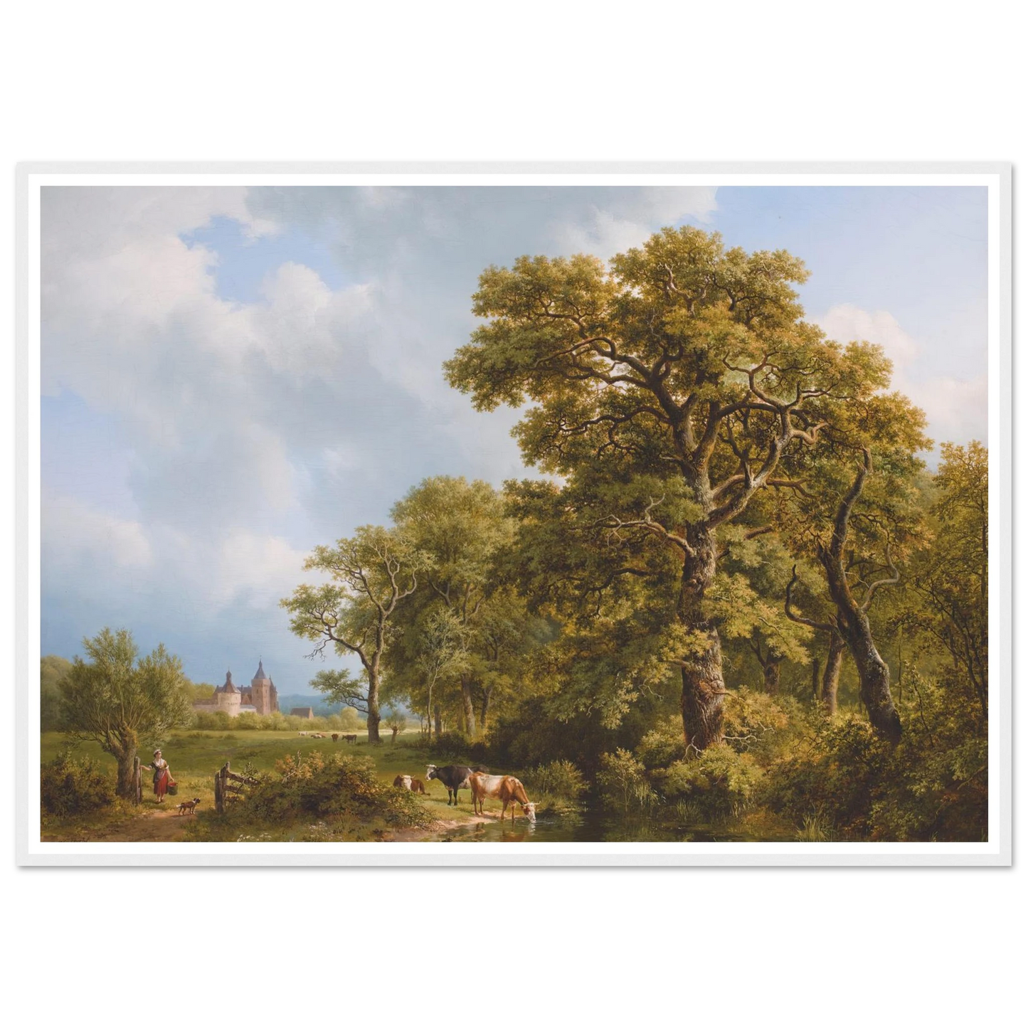 A Summer Landscape With cows Watering, A Castle In The Distance (1836) Art Print | Barend Cornelis Koekkoek - Framed Poster - 30x40 cm / 12x16″ - Black frame