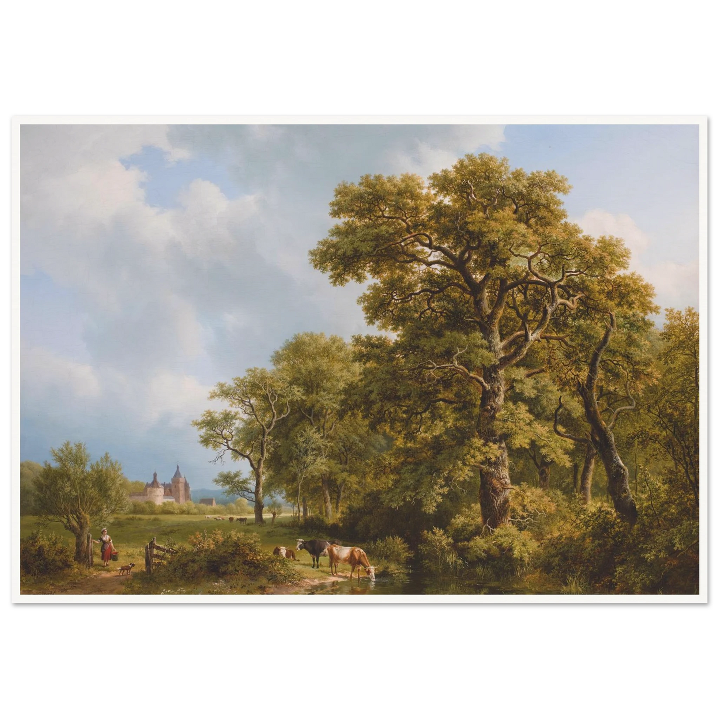 A Summer Landscape With cows Watering, A Castle In The Distance (1836) Art Print | Barend Cornelis Koekkoek - Framed Poster - 30x40 cm / 12x16″ - Black frame