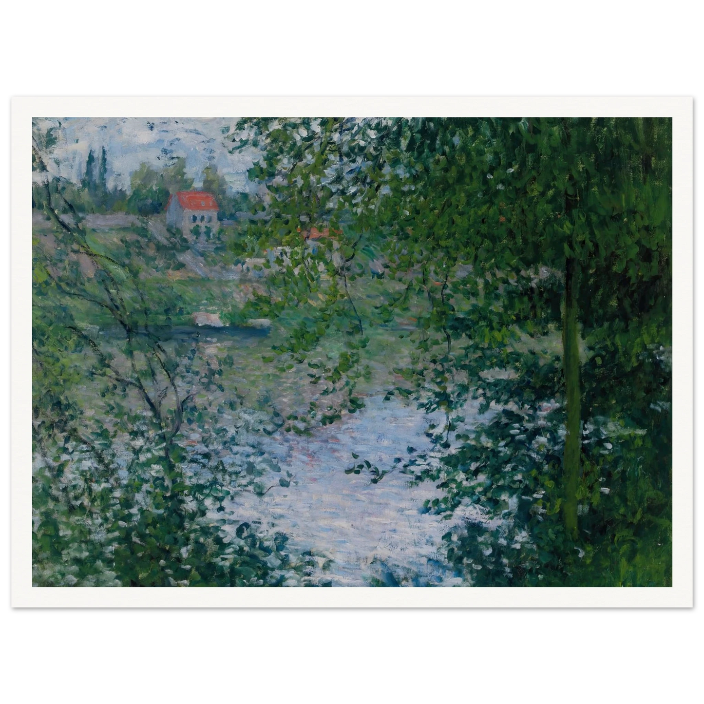 À Travers Les Arbres, Île De La Grande Jatte (1878) Art Print | Claude Monet - Framed Poster - 30x40 cm / 12x16″ - Black frame