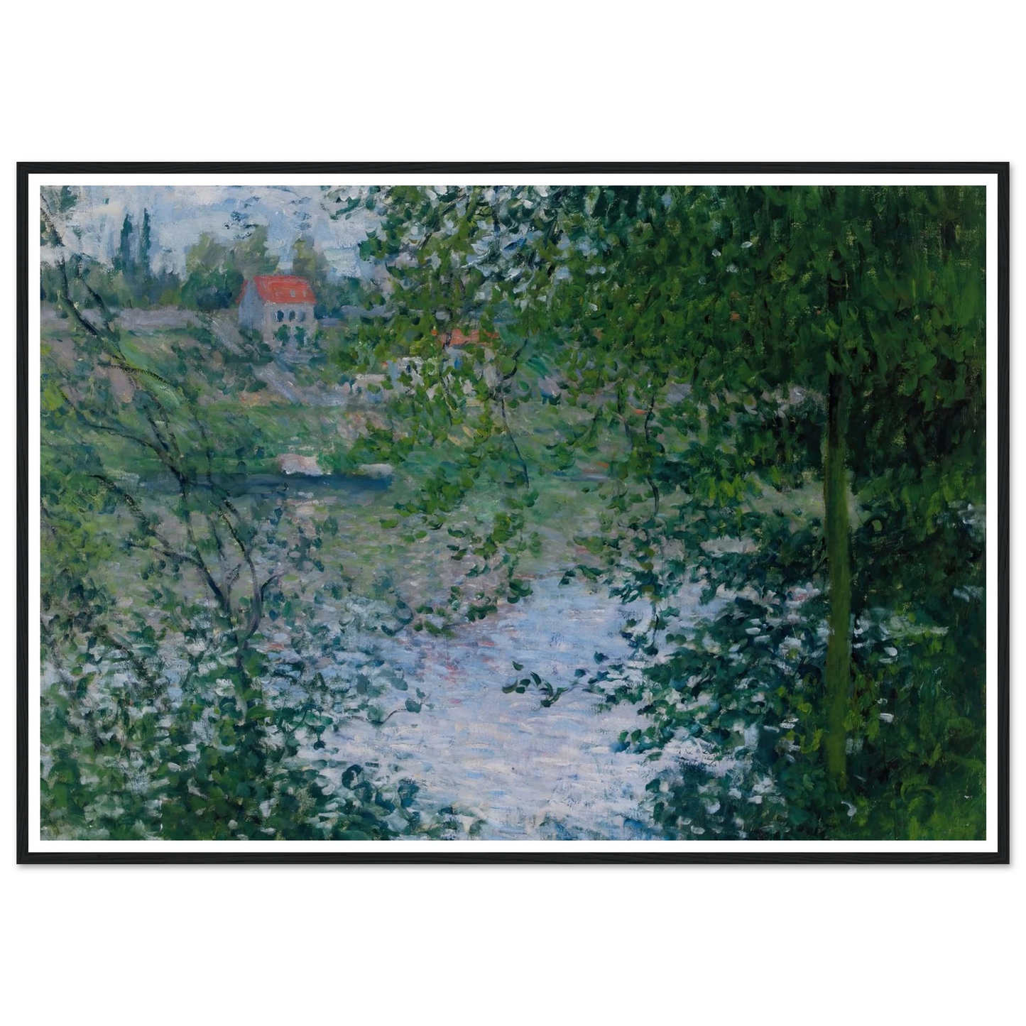À Travers Les Arbres, Île De La Grande Jatte (1878) Art Print | Claude Monet - Framed Poster - 30x40 cm / 12x16″ - Black frame