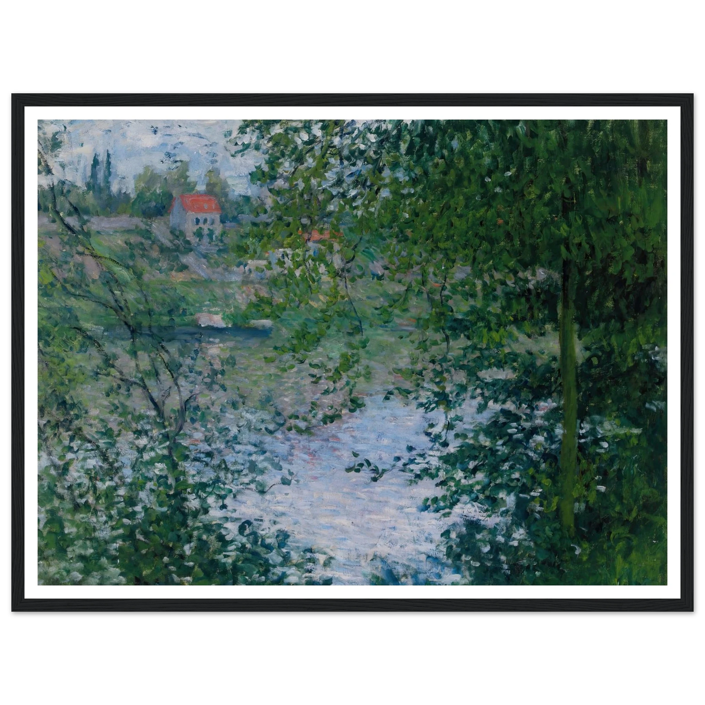 À Travers Les Arbres, Île De La Grande Jatte (1878) Art Print | Claude Monet - Framed Poster - 30x40 cm / 12x16″ - Black frame