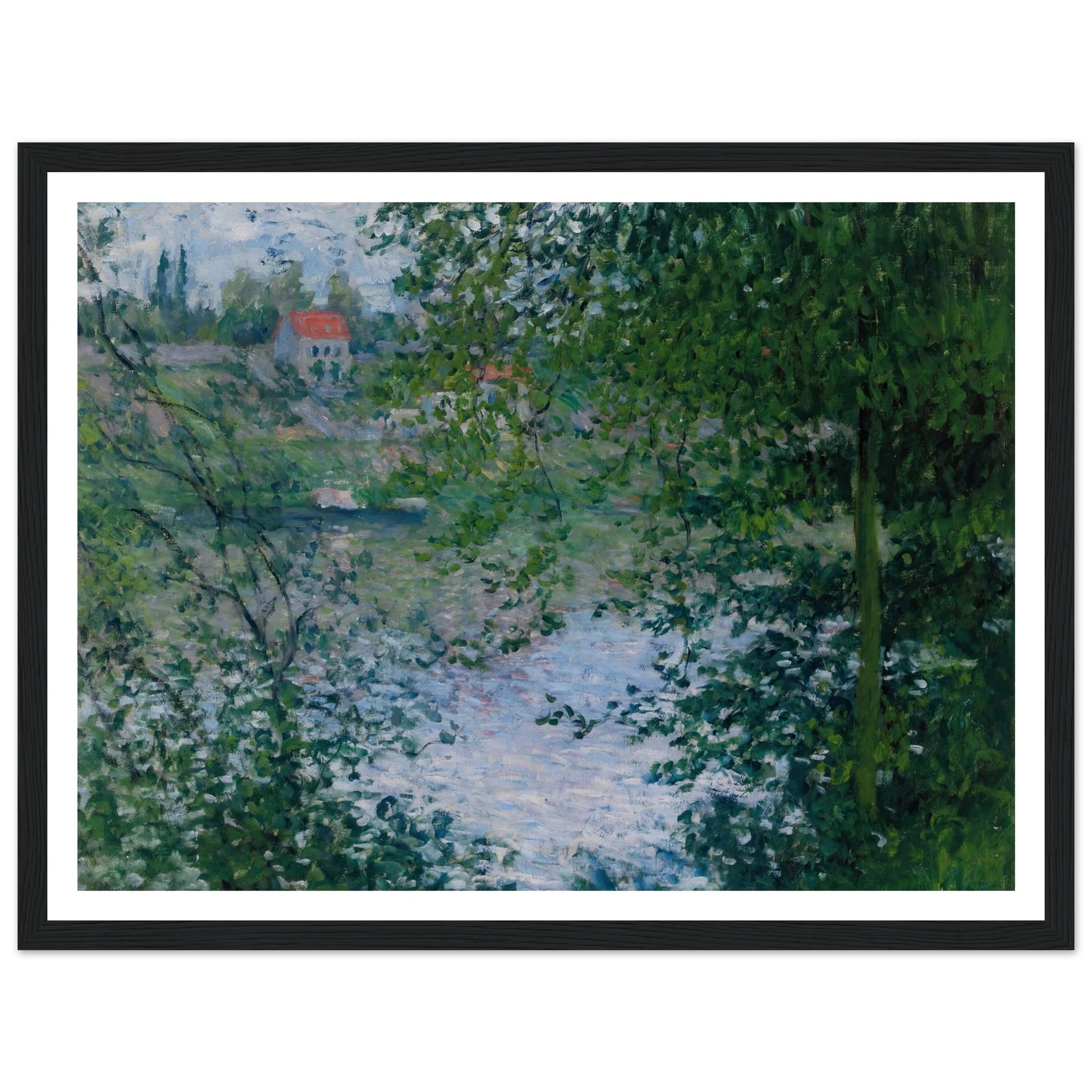 À Travers Les Arbres, Île De La Grande Jatte (1878) Art Print | Claude Monet - Framed Poster - 30x40 cm / 12x16″ - Black frame