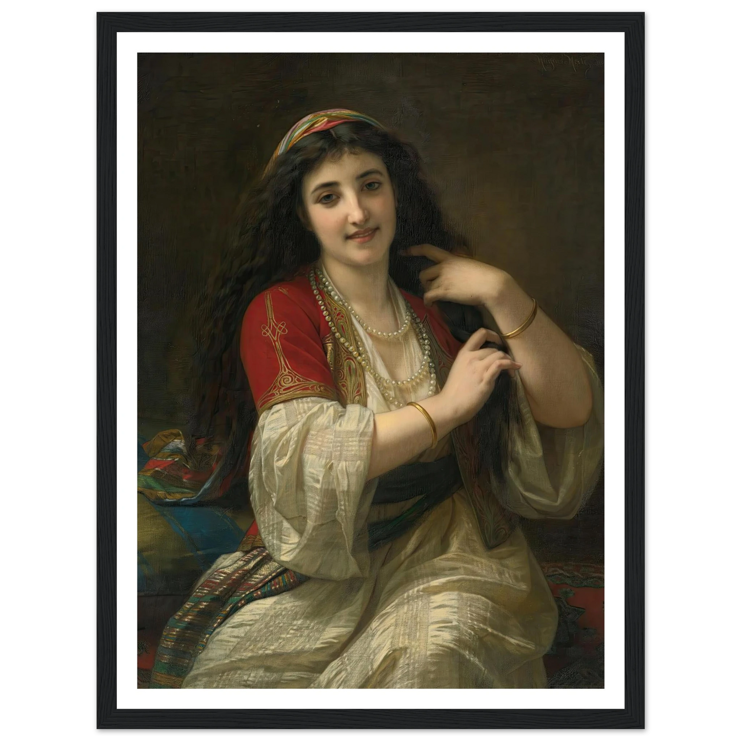 A Turkish Beauty (1868) Art Print | Hugues Merle - Framed Poster - 30x40 cm / 12x16″ - Black frame
