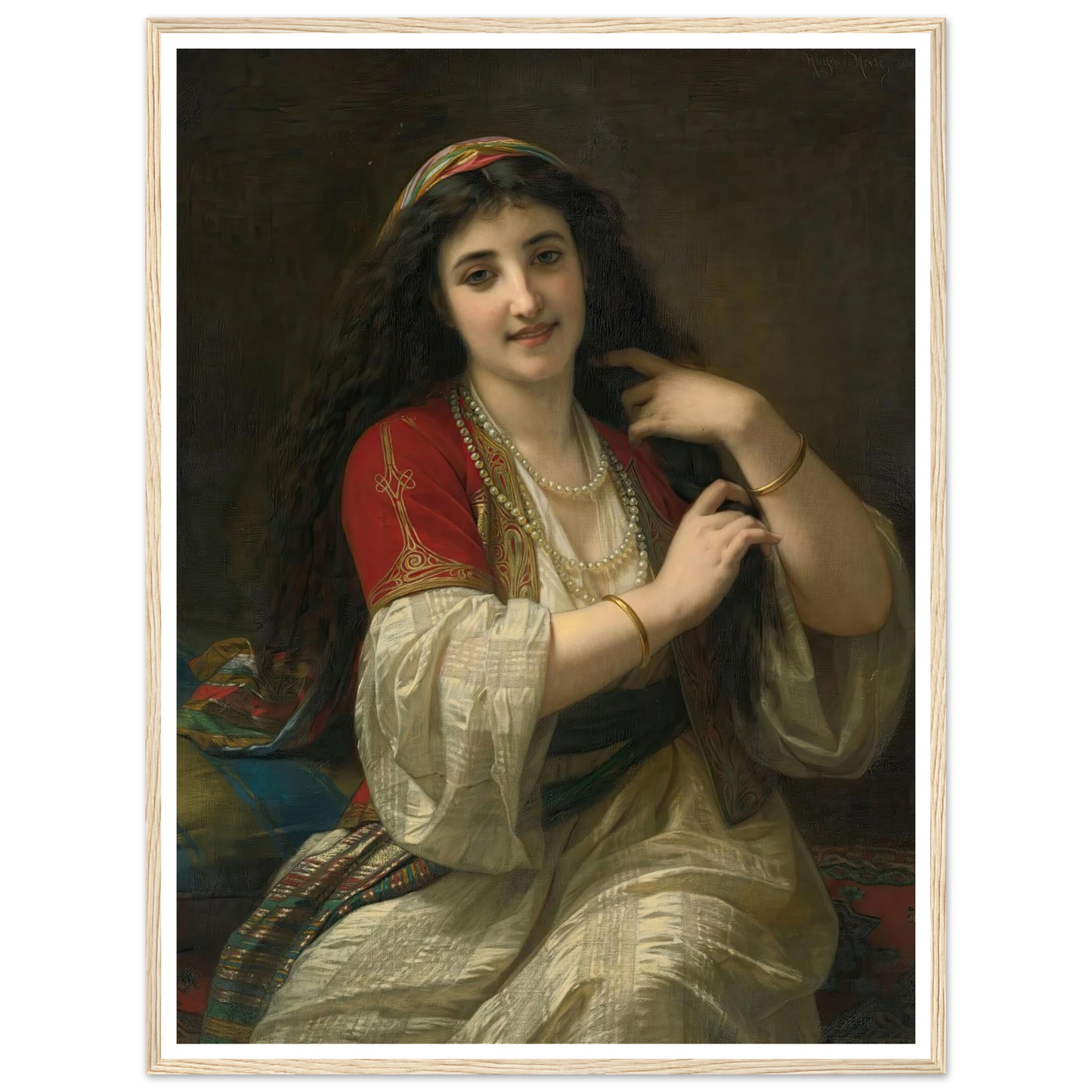 A Turkish Beauty (1868) Art Print | Hugues Merle - Framed Poster - 30x40 cm / 12x16″ - Black frame