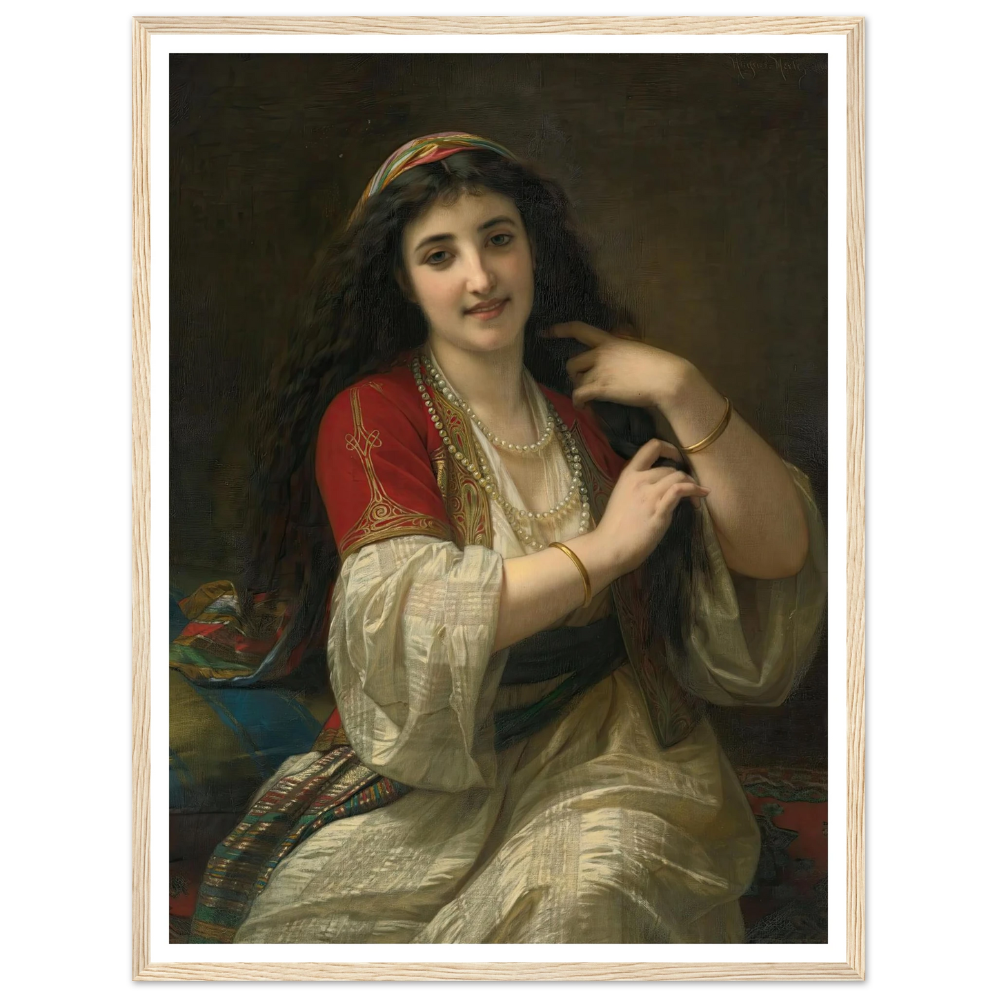 A Turkish Beauty (1868) Art Print | Hugues Merle - Framed Poster - 30x40 cm / 12x16″ - Black frame