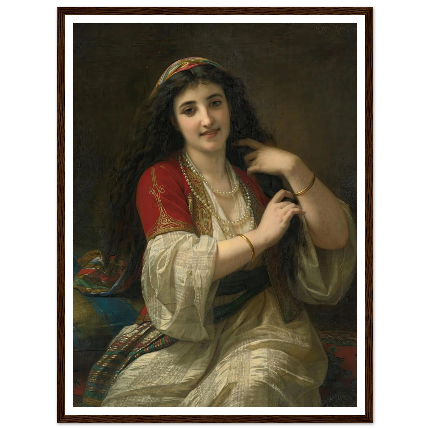 A Turkish Beauty (1868) Art Print | Hugues Merle - Framed Poster - 30x40 cm / 12x16″ - Black frame