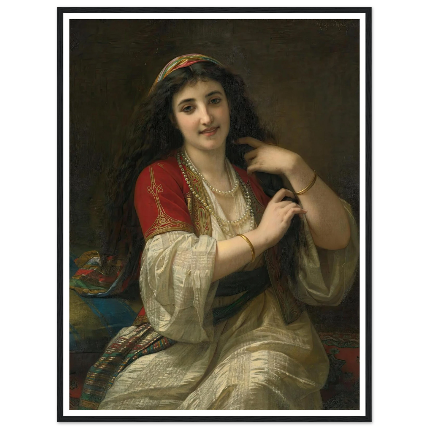 A Turkish Beauty (1868) Art Print | Hugues Merle - Framed Poster - 30x40 cm / 12x16″ - Black frame