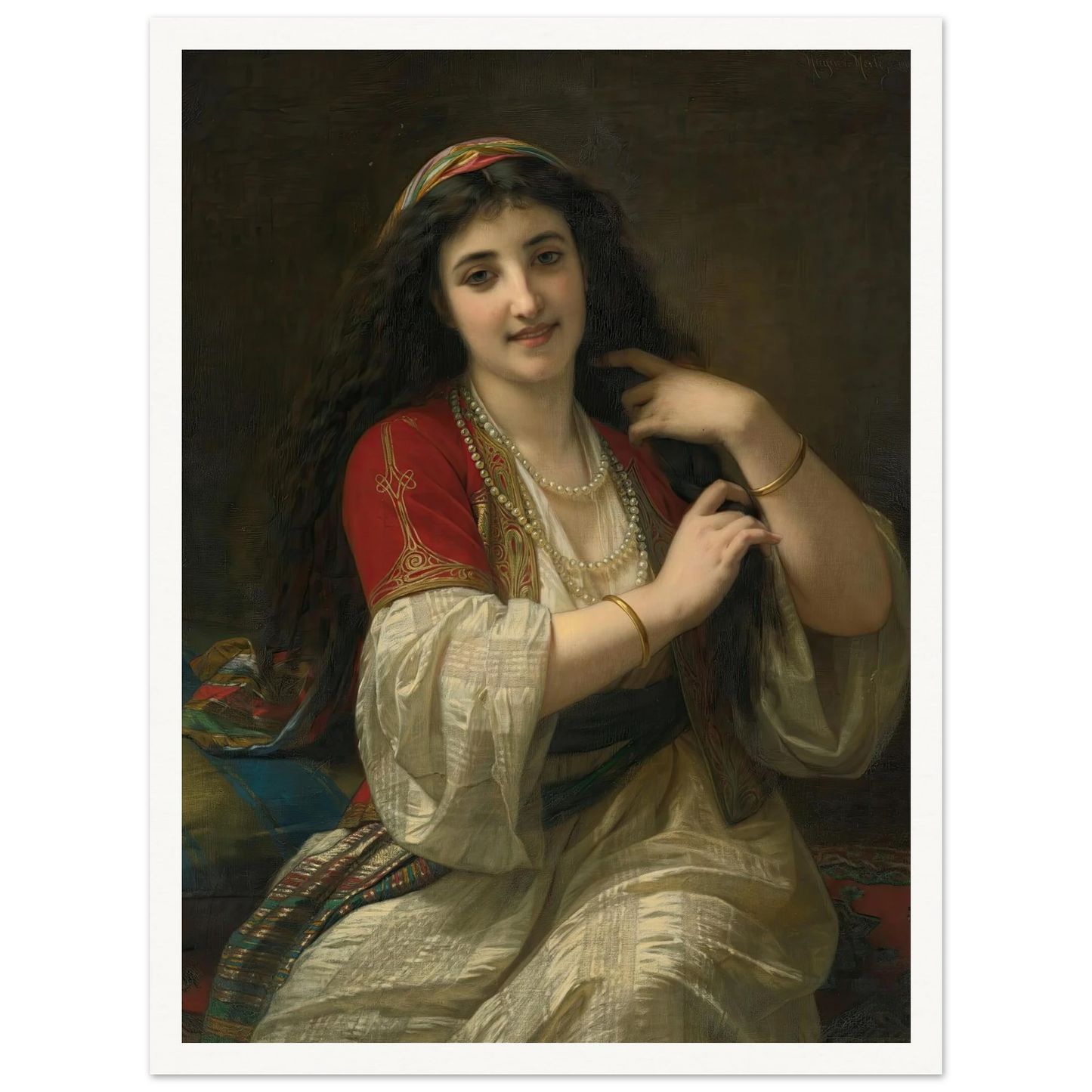 A Turkish Beauty (1868) Art Print | Hugues Merle - Framed Poster - 30x40 cm / 12x16″ - Black frame