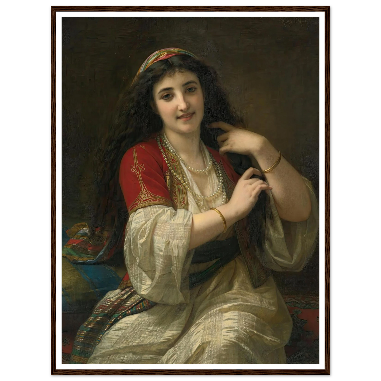 A Turkish Beauty (1868) Art Print | Hugues Merle - Framed Poster - 30x40 cm / 12x16″ - Black frame