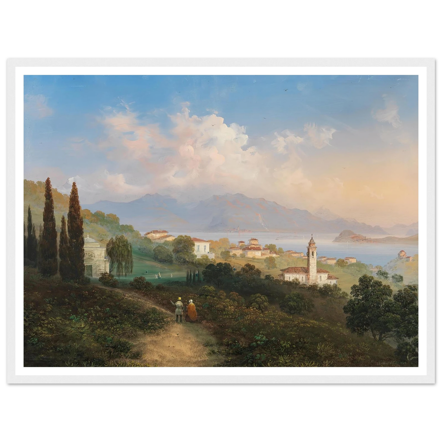 A View of Lake Como and Menaggio, with Punta di Bellagio on the Right (1847) Art Print | Carlo Bossoli - Framed Poster - 30x40 cm / 12x16″ - Black frame