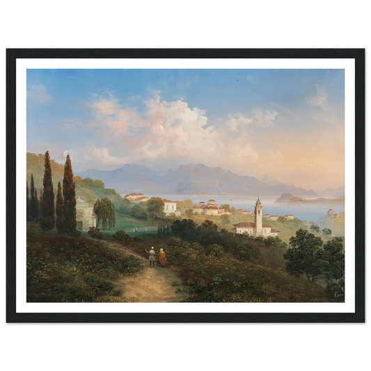A View of Lake Como and Menaggio, with Punta di Bellagio on the Right (1847) Art Print | Carlo Bossoli - Framed Poster - 30x40 cm / 12x16″ - Black frame
