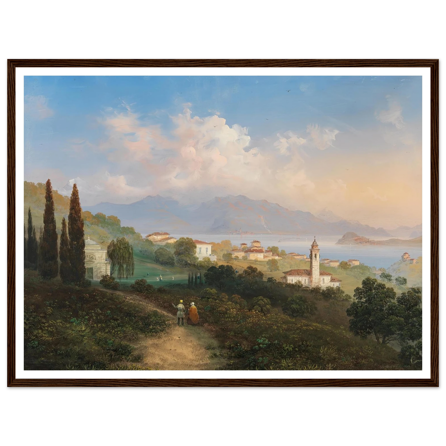 A View of Lake Como and Menaggio, with Punta di Bellagio on the Right (1847) Art Print | Carlo Bossoli - Framed Poster - 30x40 cm / 12x16″ - Black frame