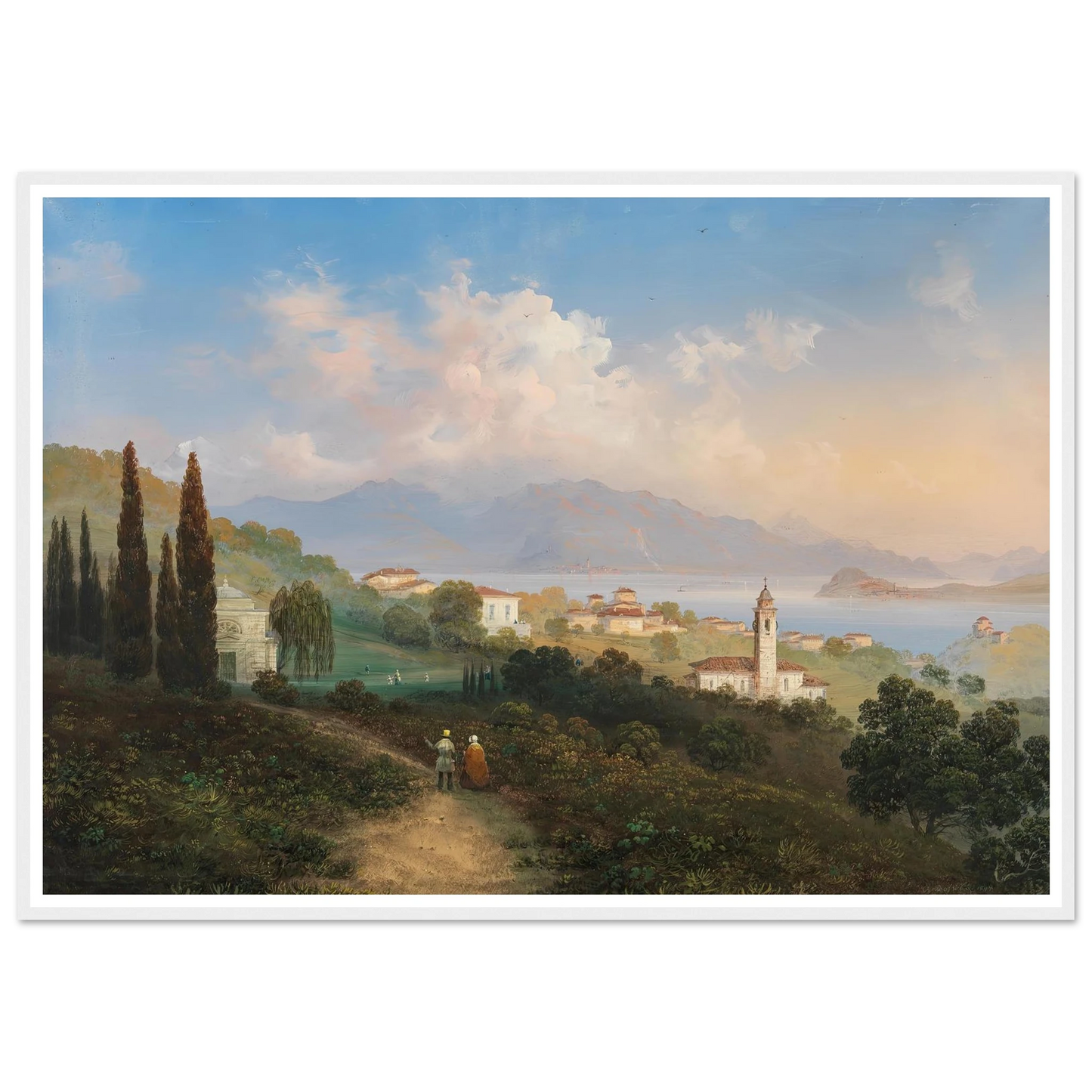 A View of Lake Como and Menaggio, with Punta di Bellagio on the Right (1847) Art Print | Carlo Bossoli - Framed Poster - 30x40 cm / 12x16″ - Black frame
