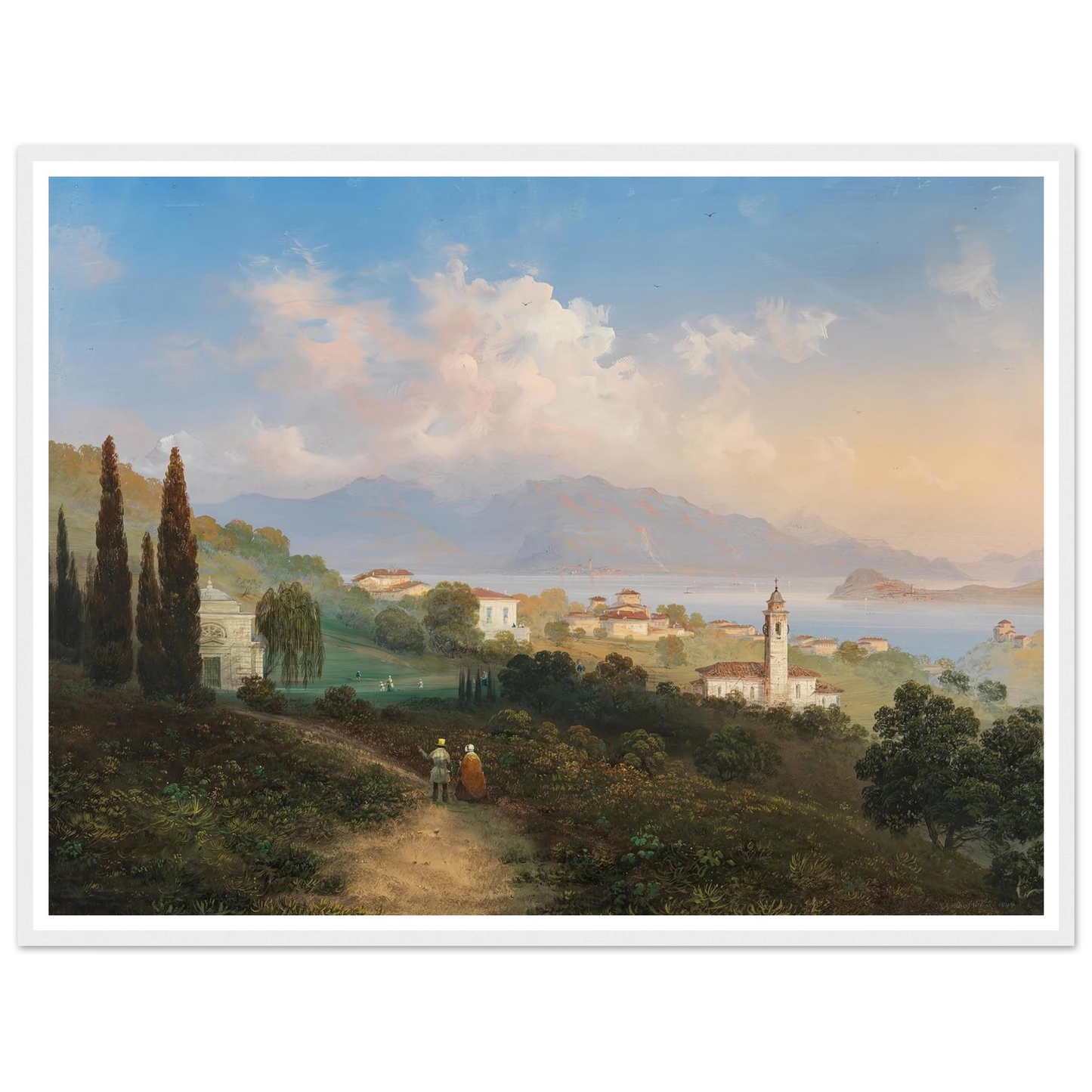 A View of Lake Como and Menaggio, with Punta di Bellagio on the Right (1847) Art Print | Carlo Bossoli - Framed Poster - 30x40 cm / 12x16″ - Black frame