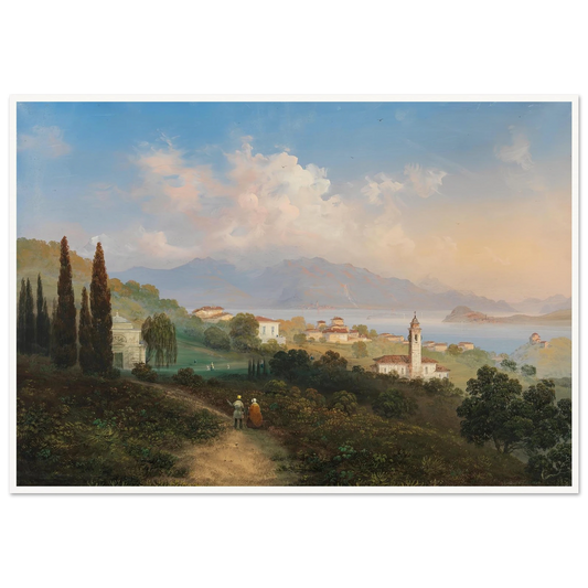 A View of Lake Como and Menaggio, with Punta di Bellagio on the Right (1847) Art Print | Carlo Bossoli - Framed Poster - 30x40 cm / 12x16″ - Black frame