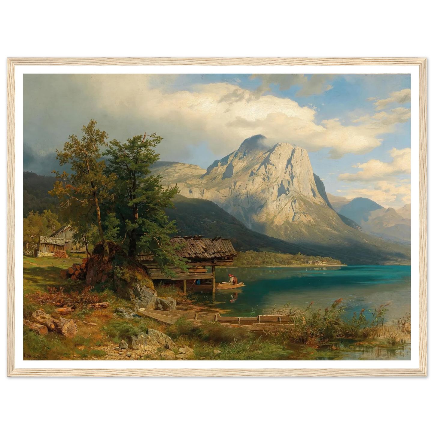 A View of Lake Grundlsee with Backenstein Art Print | August Wilhelm Leu - Framed Poster - 30x40 cm / 12x16″ - Black frame