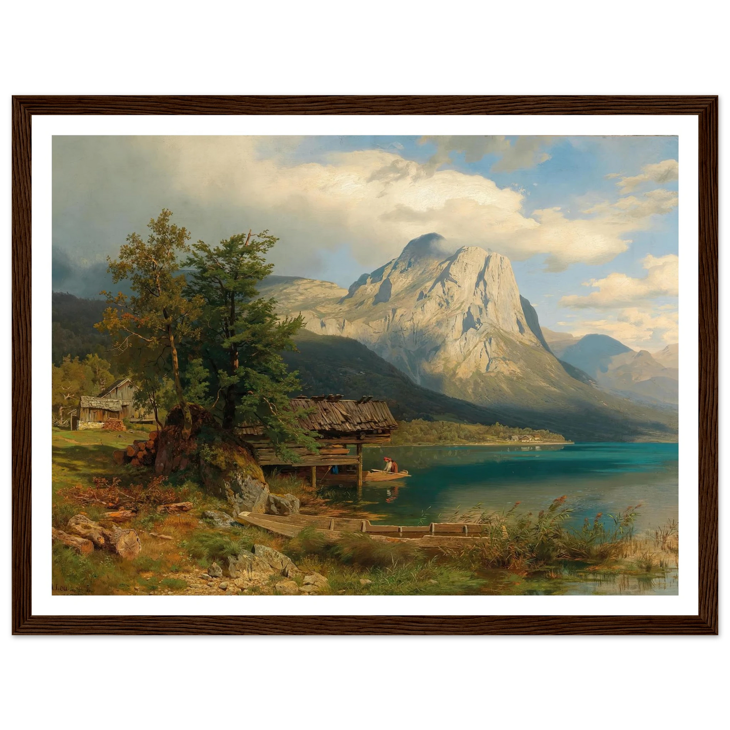 A View of Lake Grundlsee with Backenstein Art Print | August Wilhelm Leu - Framed Poster - 30x40 cm / 12x16″ - Black frame