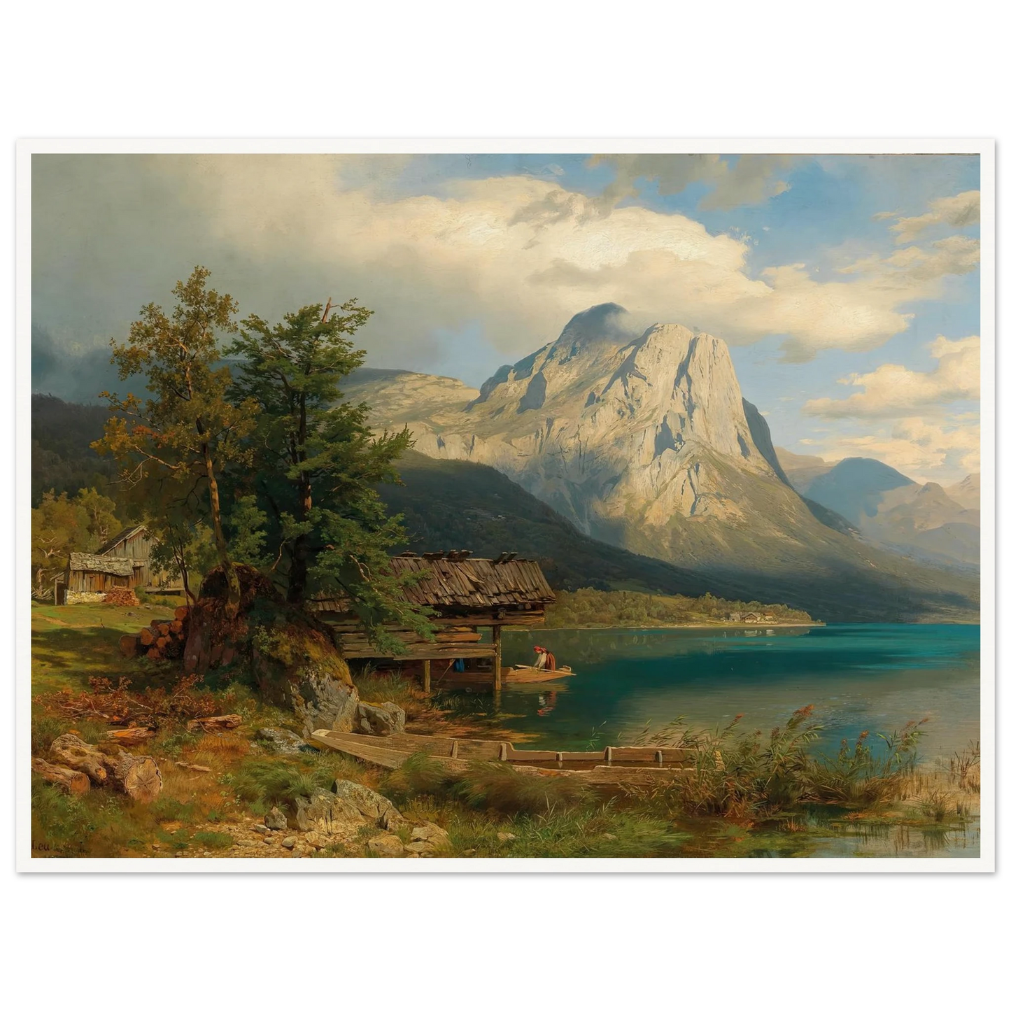 A View of Lake Grundlsee with Backenstein Art Print | August Wilhelm Leu - Framed Poster - 30x40 cm / 12x16″ - Black frame