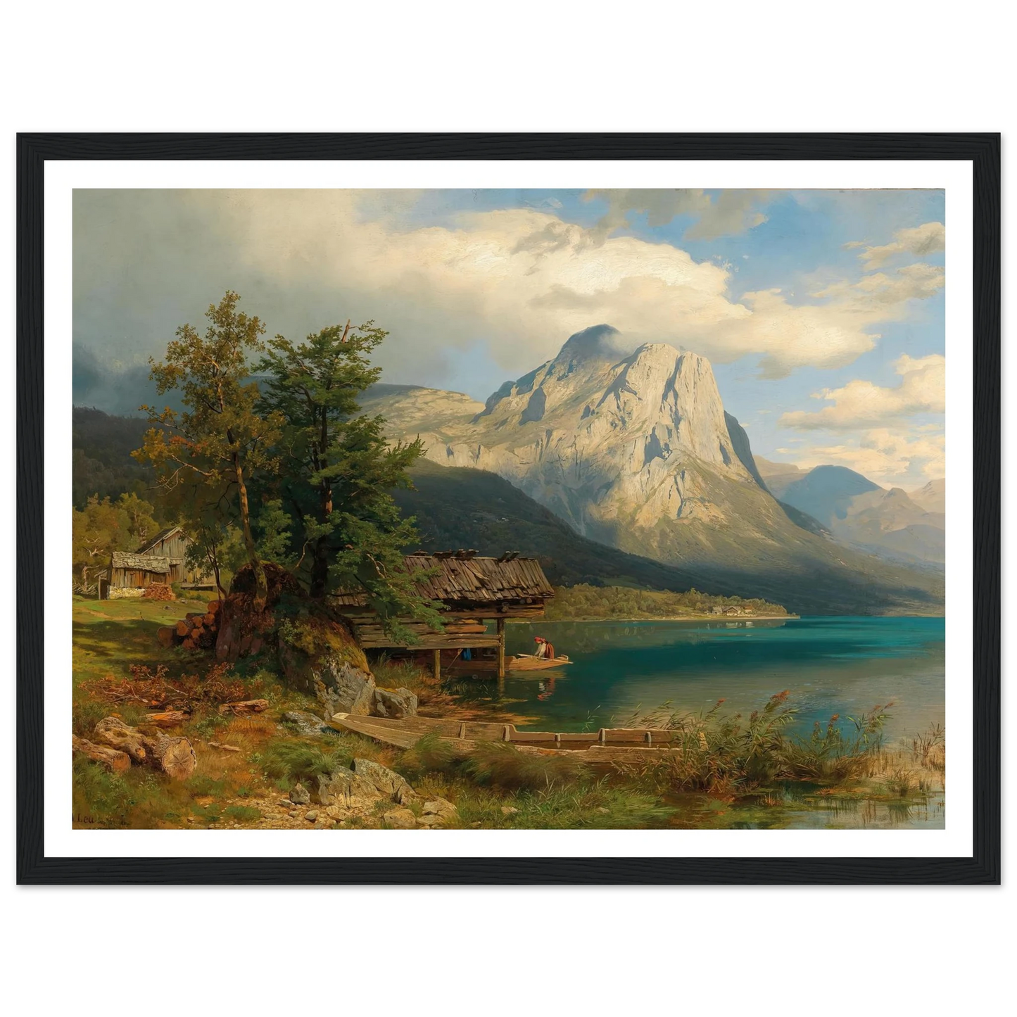 A View of Lake Grundlsee with Backenstein Art Print | August Wilhelm Leu - Framed Poster - 30x40 cm / 12x16″ - Black frame