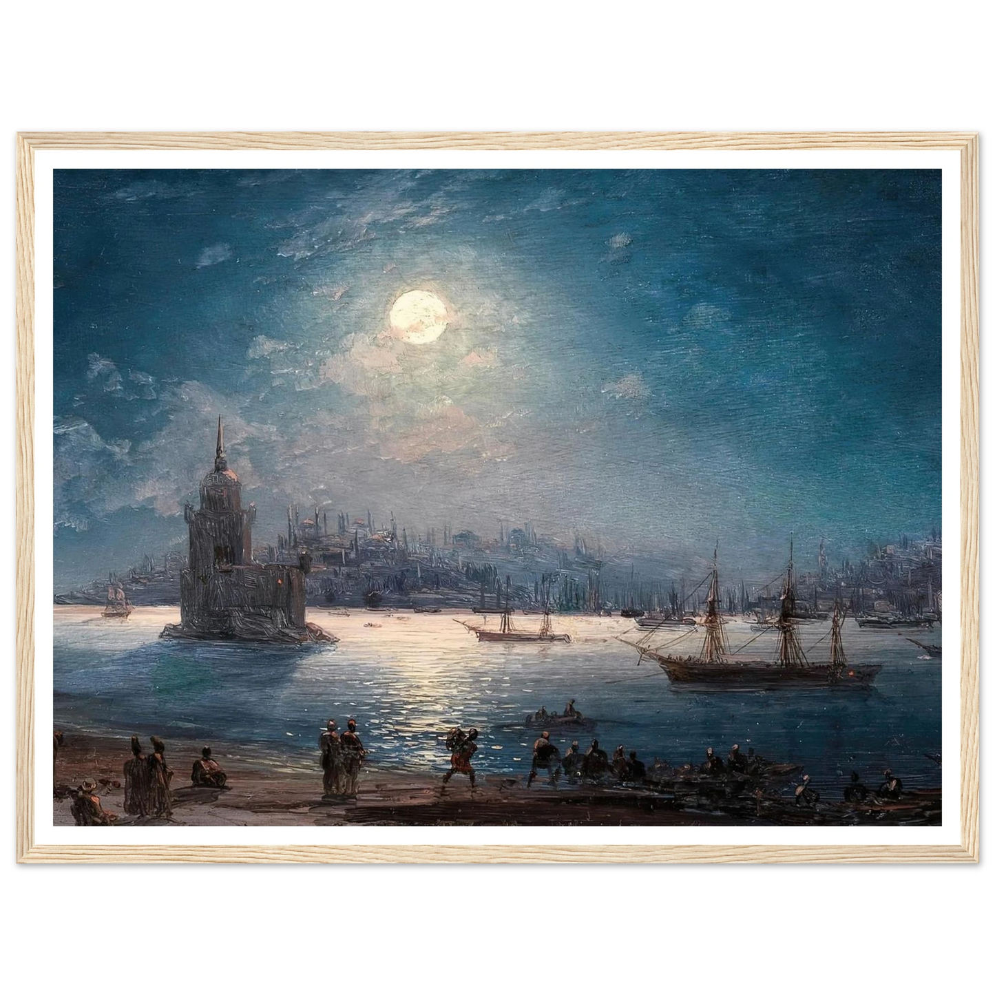 A View of the Bosporus with the Hagia Sophia and the Maiden’s Tower in the Moonlight (1884) Art Print | Ivan Konstantinovich Aivazovsky - Framed Poster - 30x40 cm / 12x16″ - Black frame