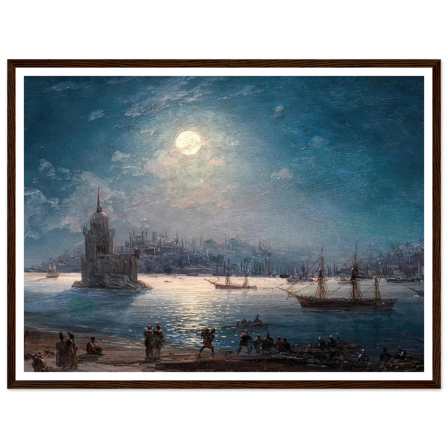 A View of the Bosporus with the Hagia Sophia and the Maiden’s Tower in the Moonlight (1884) Art Print | Ivan Konstantinovich Aivazovsky - Framed Poster - 30x40 cm / 12x16″ - Black frame