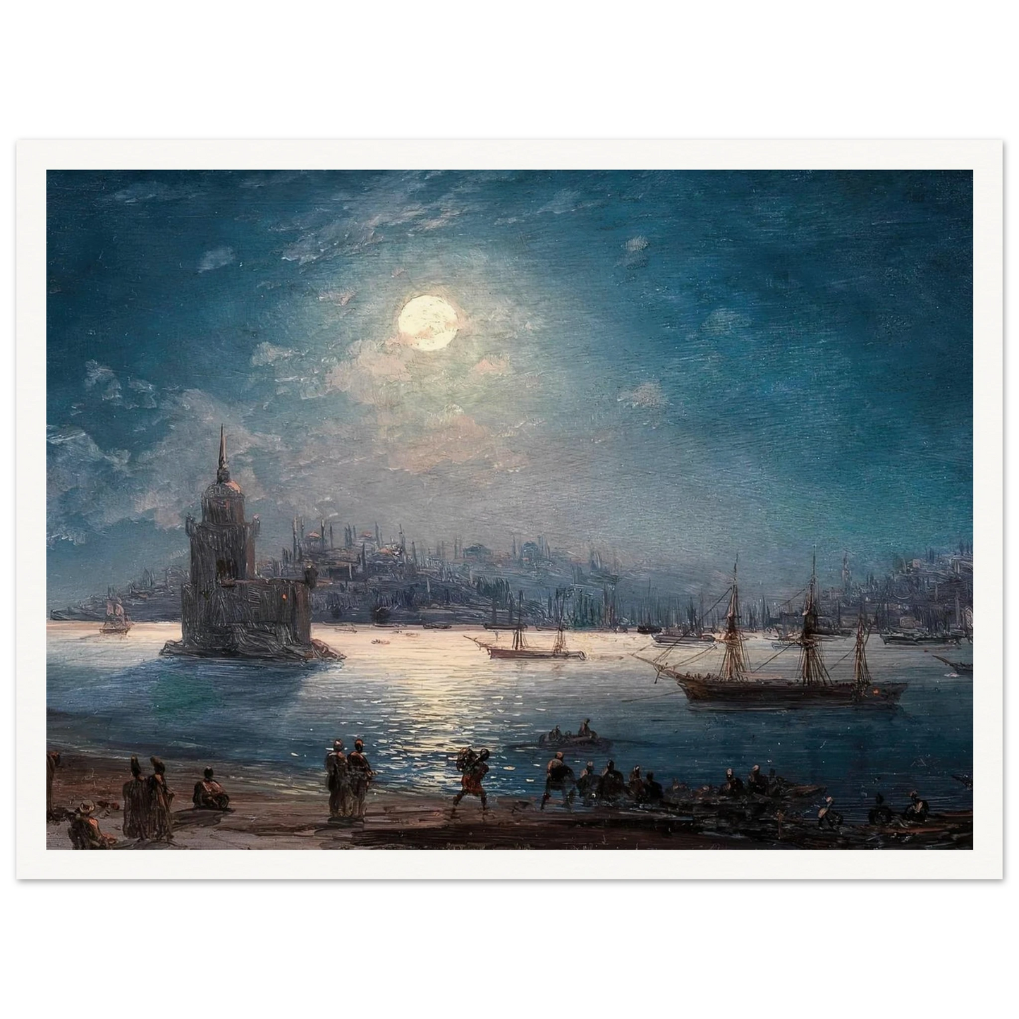 A View of the Bosporus with the Hagia Sophia and the Maiden’s Tower in the Moonlight (1884) Art Print | Ivan Konstantinovich Aivazovsky - Framed Poster - 30x40 cm / 12x16″ - Black frame