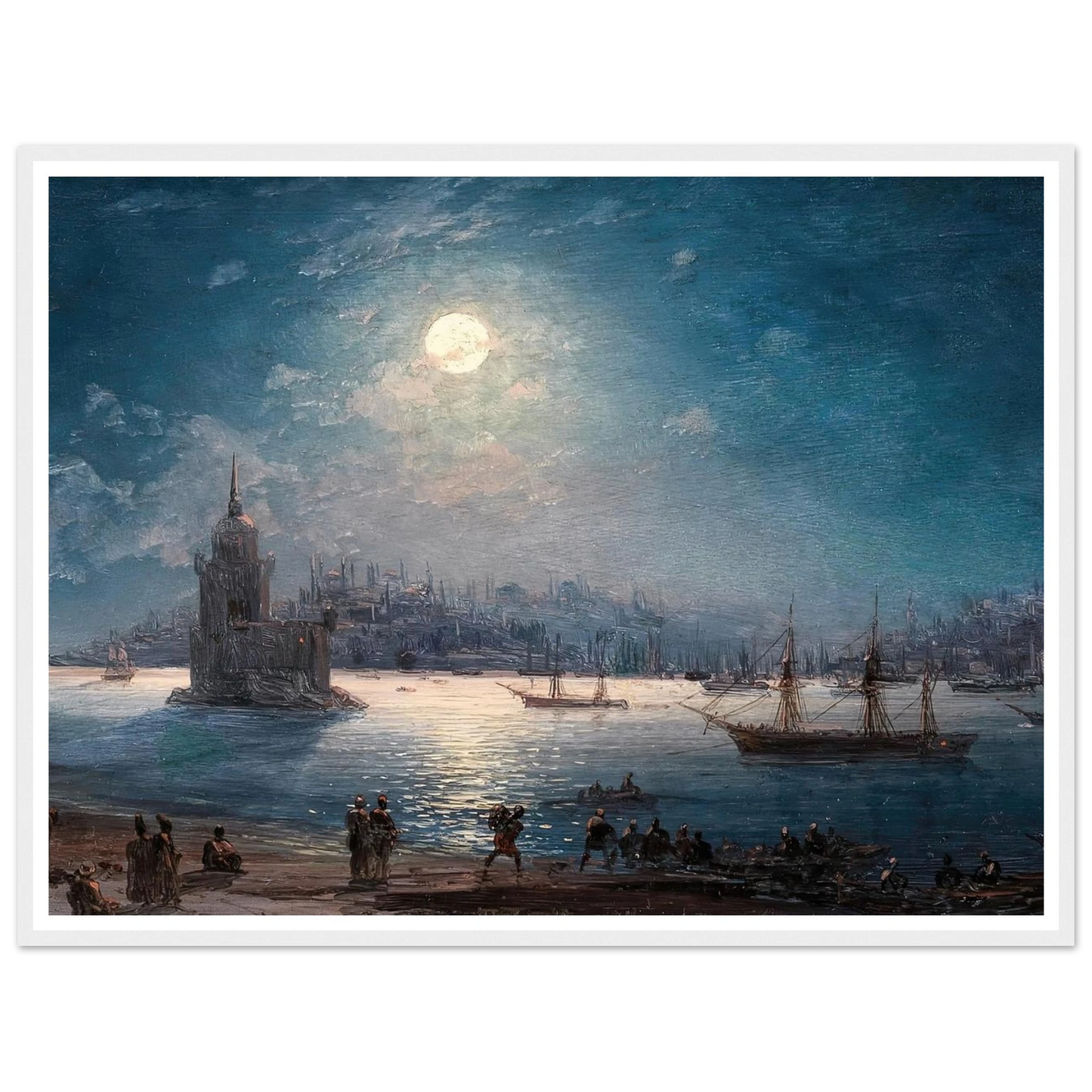 A View of the Bosporus with the Hagia Sophia and the Maiden’s Tower in the Moonlight (1884) Art Print | Ivan Konstantinovich Aivazovsky - Framed Poster - 30x40 cm / 12x16″ - Black frame