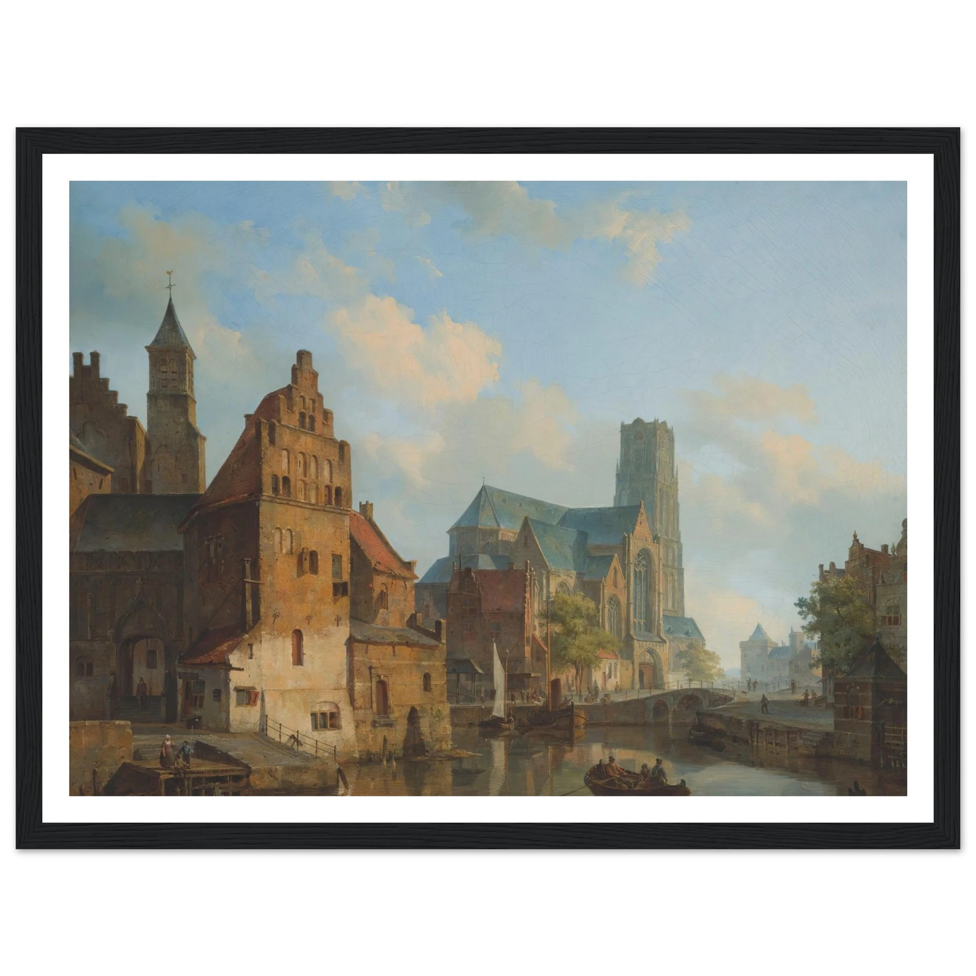 A View Of The Delftse Vaart And St Laurens Church, Rotterdam (1840) Art Print | Cornelis Springer - Framed Poster - 30x40 cm / 12x16″ - Black frame
