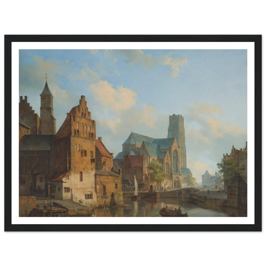 A View Of The Delftse Vaart And St Laurens Church, Rotterdam (1840) Art Print | Cornelis Springer - Framed Poster - 30x40 cm / 12x16″ - Black frame