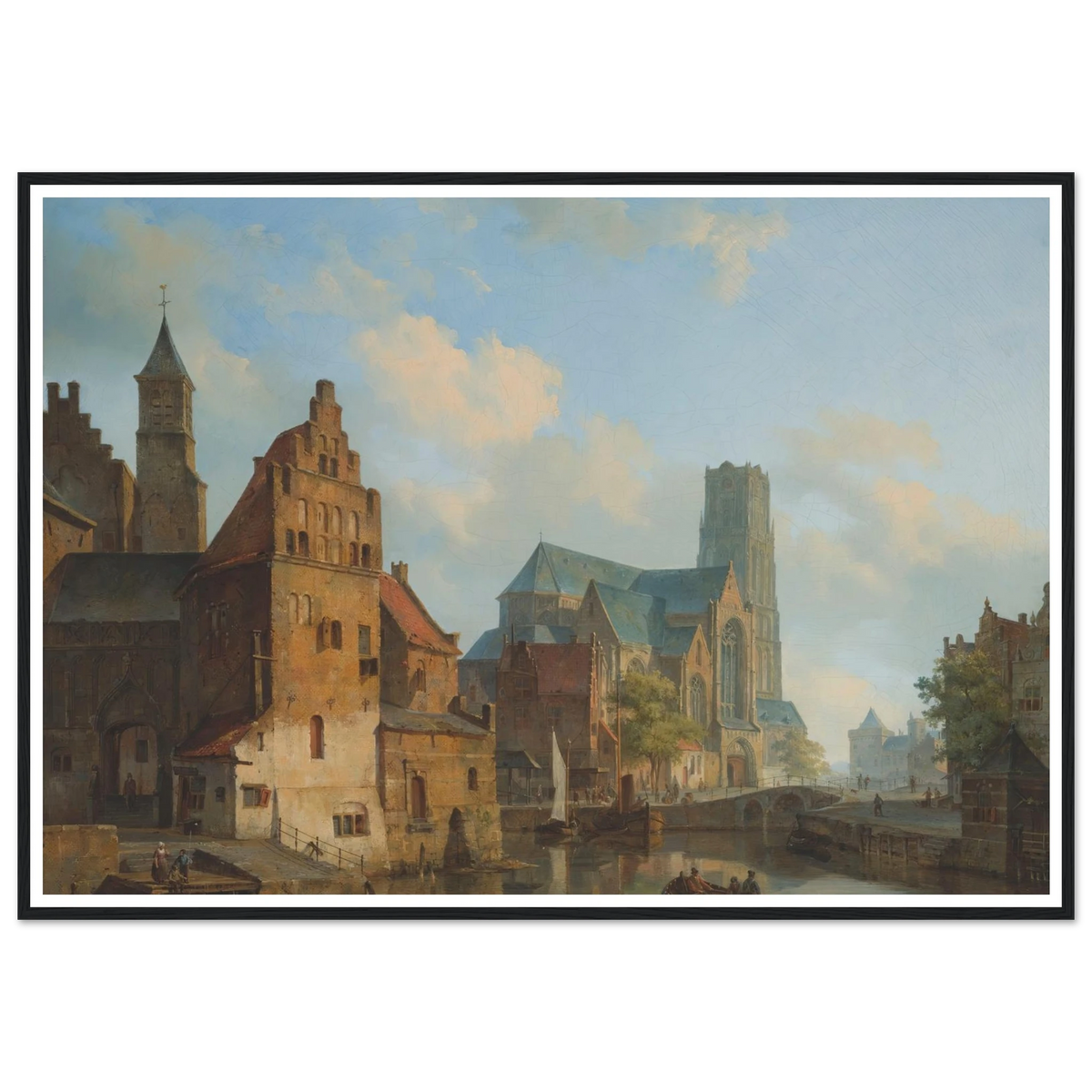 A View Of The Delftse Vaart And St Laurens Church, Rotterdam (1840) Art Print | Cornelis Springer - Framed Poster - 30x40 cm / 12x16″ - Black frame