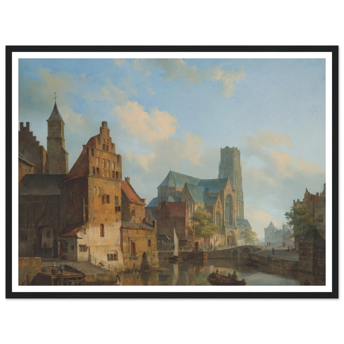 A View Of The Delftse Vaart And St Laurens Church, Rotterdam (1840) Art Print | Cornelis Springer - Framed Poster - 30x40 cm / 12x16″ - Black frame