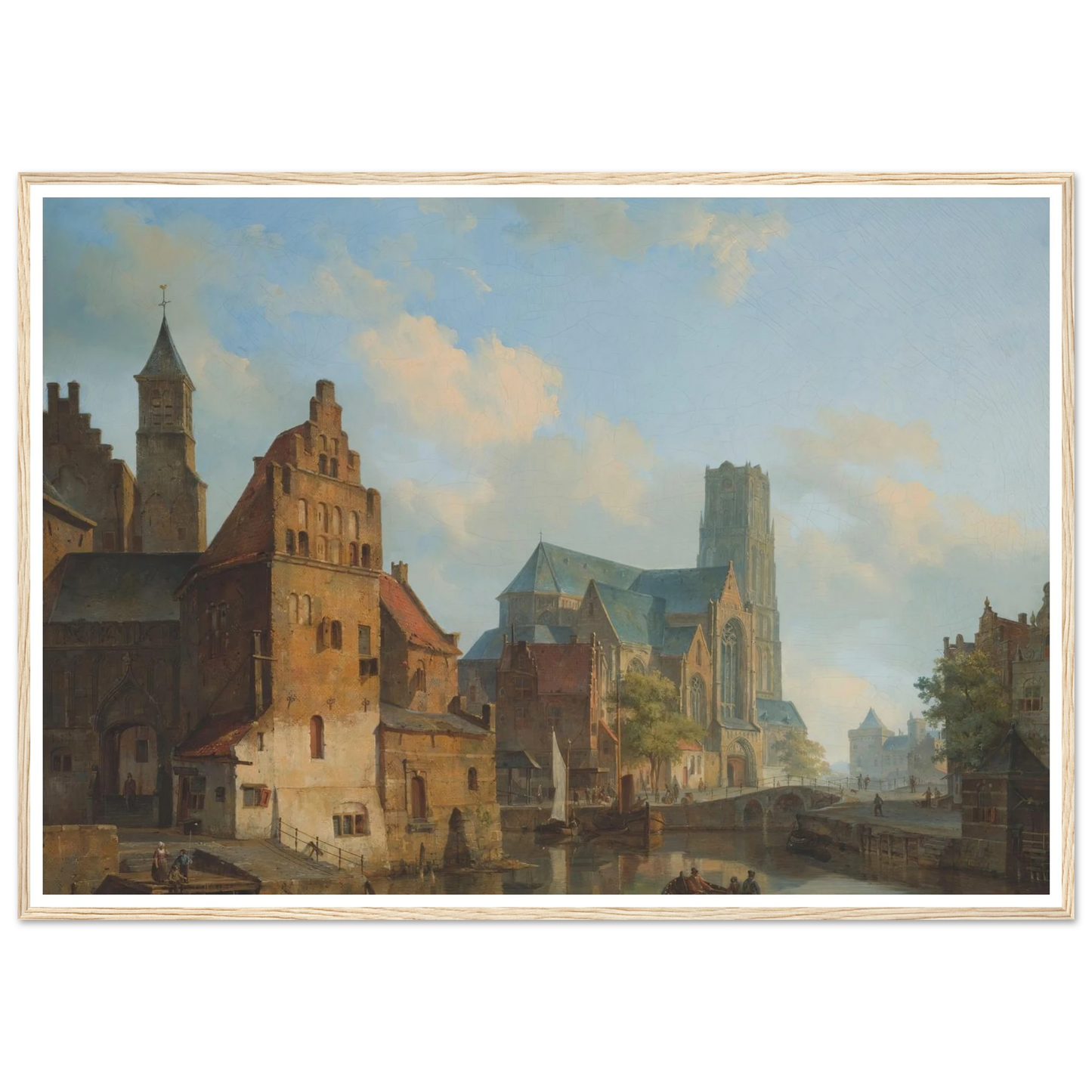 A View Of The Delftse Vaart And St Laurens Church, Rotterdam (1840) Art Print | Cornelis Springer - Framed Poster - 30x40 cm / 12x16″ - Black frame