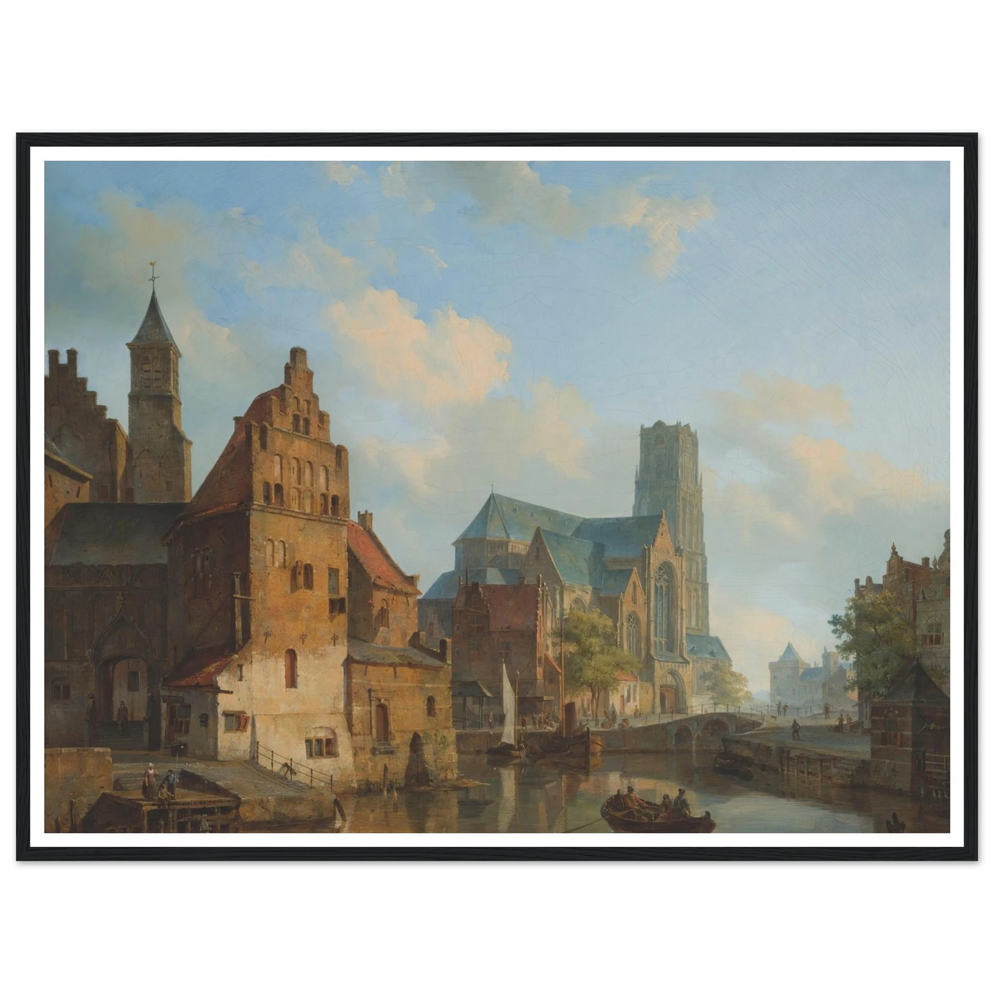 A View Of The Delftse Vaart And St Laurens Church, Rotterdam (1840) Art Print | Cornelis Springer - Framed Poster - 30x40 cm / 12x16″ - Black frame