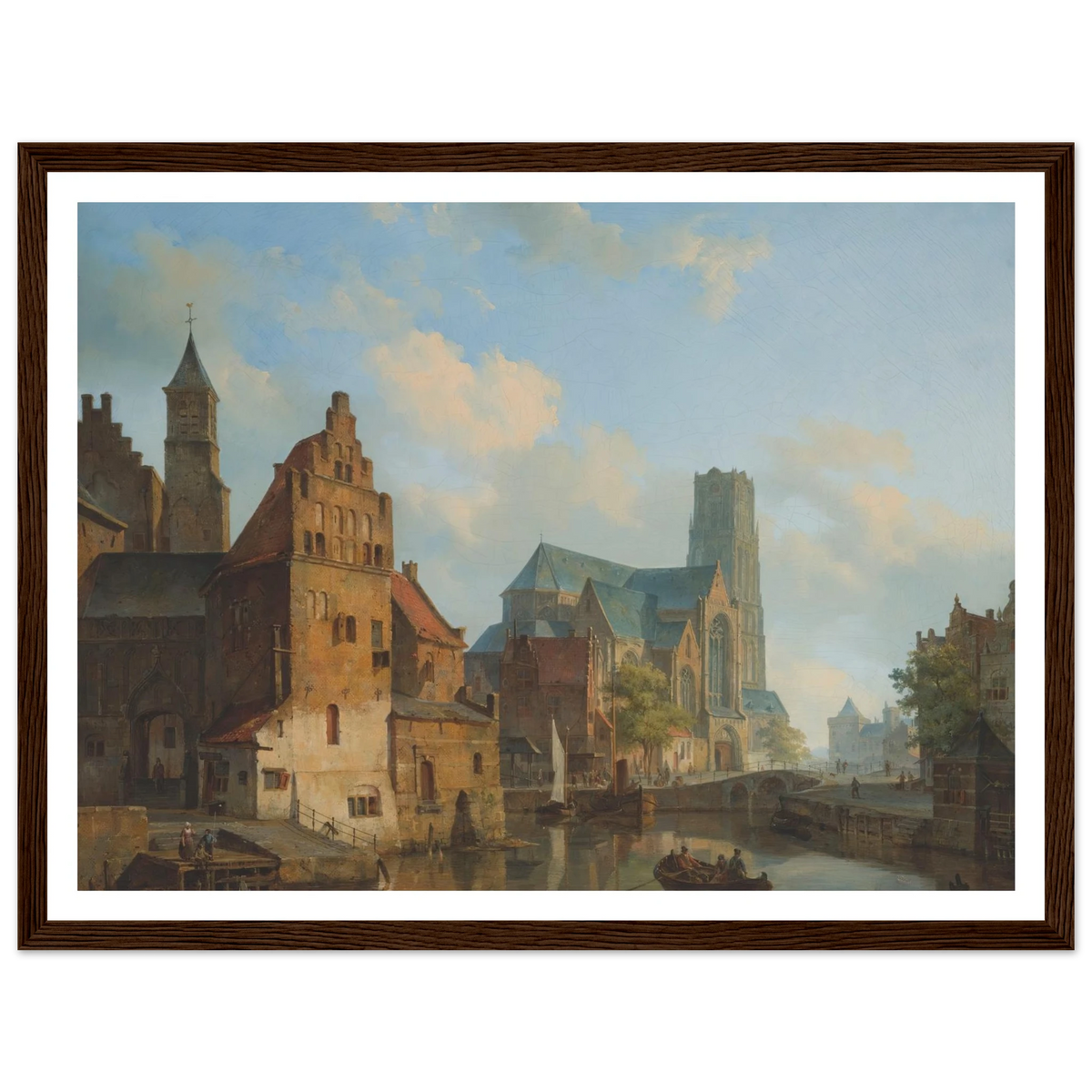 A View Of The Delftse Vaart And St Laurens Church, Rotterdam (1840) Art Print | Cornelis Springer - Framed Poster - 30x40 cm / 12x16″ - Black frame