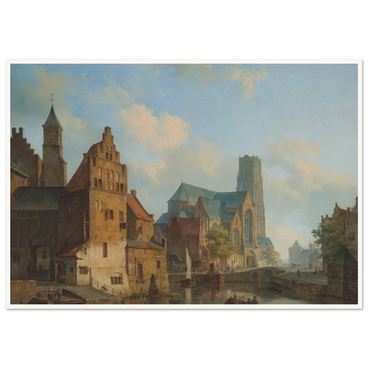 A View Of The Delftse Vaart And St Laurens Church, Rotterdam (1840) Art Print | Cornelis Springer - Framed Poster - 30x40 cm / 12x16″ - Black frame