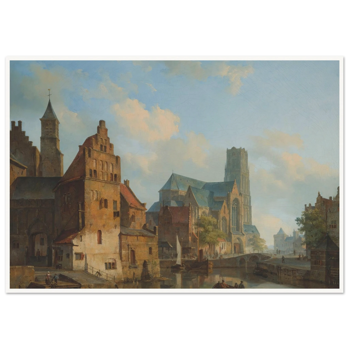 A View Of The Delftse Vaart And St Laurens Church, Rotterdam (1840) Art Print | Cornelis Springer - Framed Poster - 30x40 cm / 12x16″ - Black frame