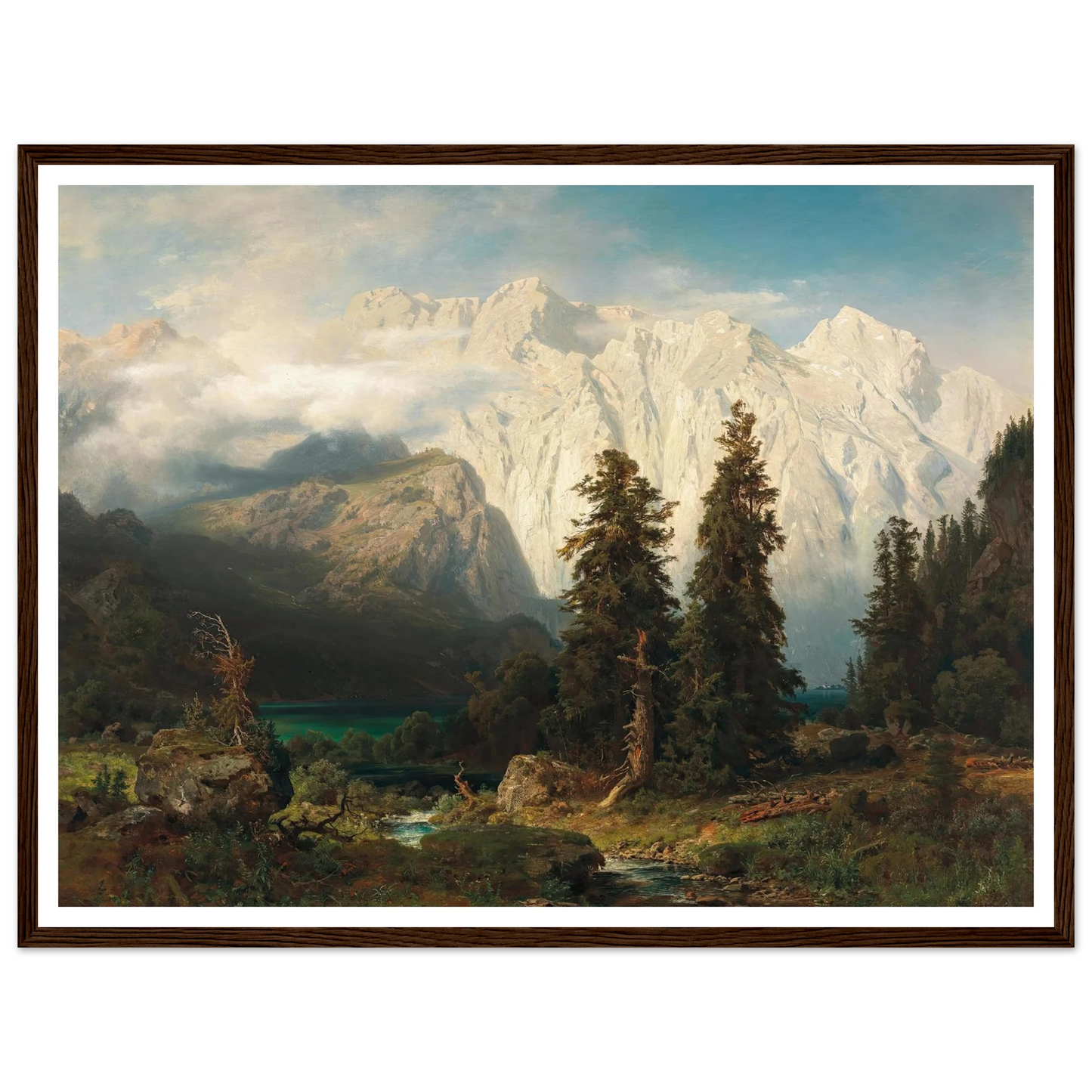 A View of the Watzmann Mountain and Lake Königssee (1856) Art Print | August Wilhelm Leu - Framed Poster - 30x40 cm / 12x16″ - Black frame