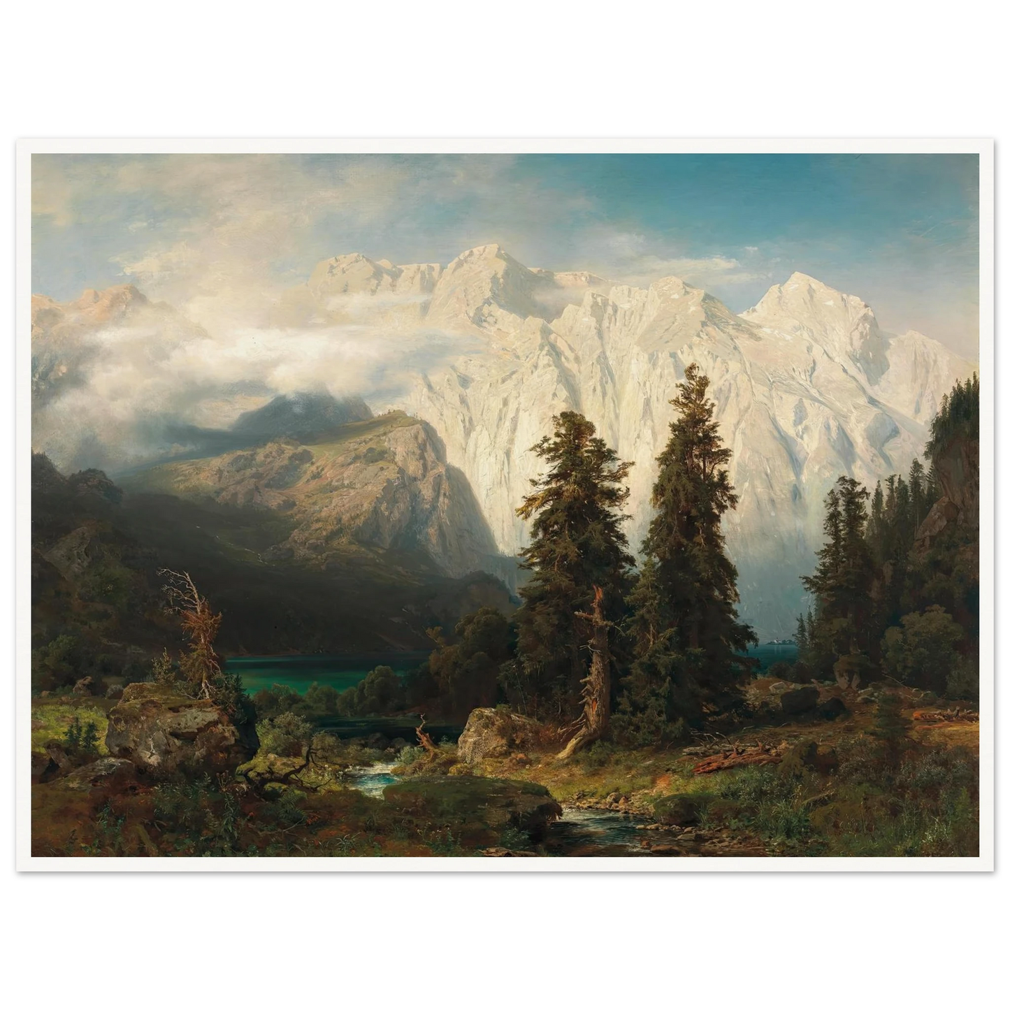 A View of the Watzmann Mountain and Lake Königssee (1856) Art Print | August Wilhelm Leu - Framed Poster - 30x40 cm / 12x16″ - Black frame
