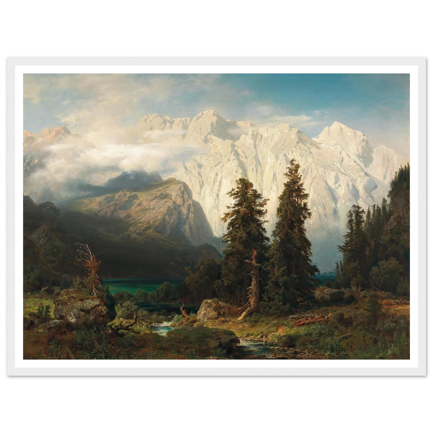 A View of the Watzmann Mountain and Lake Königssee (1856) Art Print | August Wilhelm Leu - Framed Poster - 30x40 cm / 12x16″ - Black frame