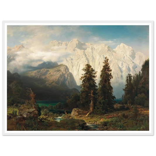 A View of the Watzmann Mountain and Lake Königssee (1856) Art Print | August Wilhelm Leu - Framed Poster - 30x40 cm / 12x16″ - Black frame