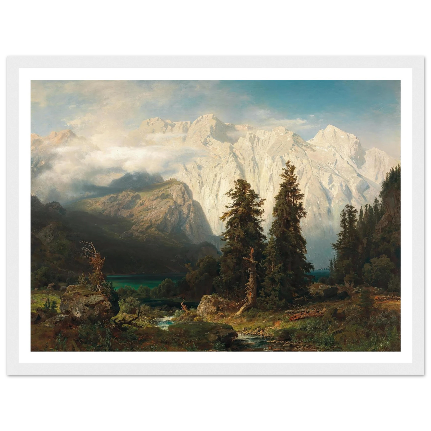 A View of the Watzmann Mountain and Lake Königssee (1856) Art Print | August Wilhelm Leu - Framed Poster - 30x40 cm / 12x16″ - Black frame