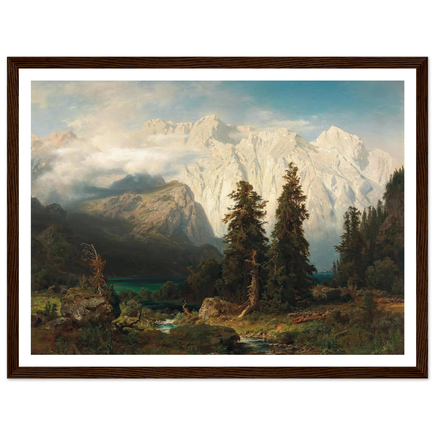A View of the Watzmann Mountain and Lake Königssee (1856) Art Print | August Wilhelm Leu - Framed Poster - 30x40 cm / 12x16″ - Black frame