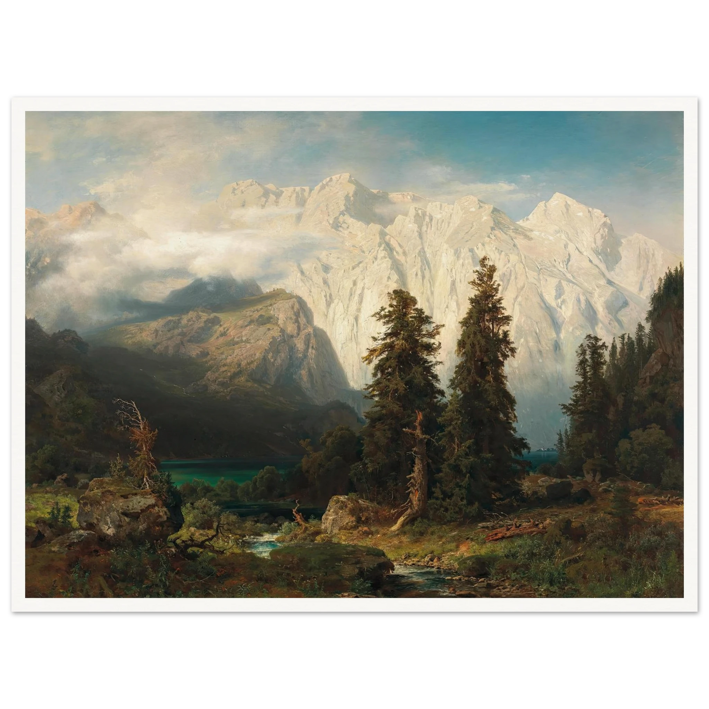 A View of the Watzmann Mountain and Lake Königssee (1856) Art Print | August Wilhelm Leu - Framed Poster - 30x40 cm / 12x16″ - Black frame