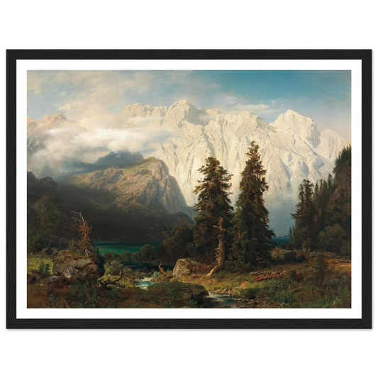 A View of the Watzmann Mountain and Lake Königssee (1856) Art Print | August Wilhelm Leu - Framed Poster - 30x40 cm / 12x16″ - Black frame