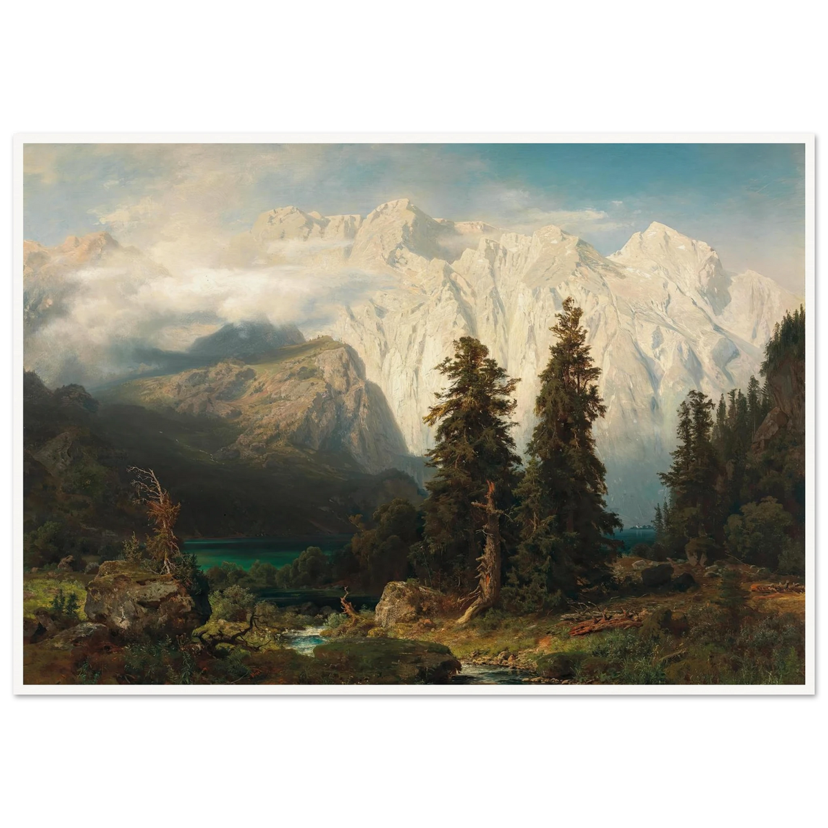 A View of the Watzmann Mountain and Lake Königssee (1856) Art Print | August Wilhelm Leu - Framed Poster - 30x40 cm / 12x16″ - Black frame