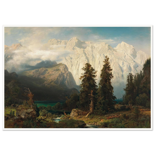 A View of the Watzmann Mountain and Lake Königssee (1856) Art Print | August Wilhelm Leu - Framed Poster - 30x40 cm / 12x16″ - Black frame